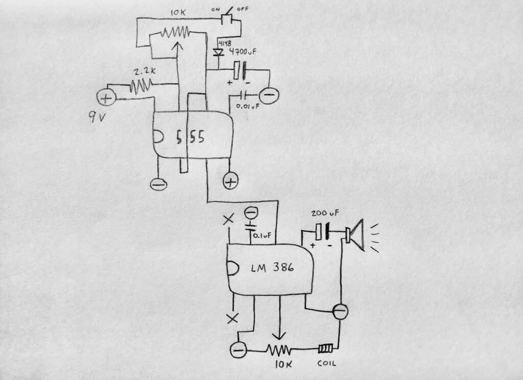 electronic circuit schema - 555 astable circuit + amplifier and coil